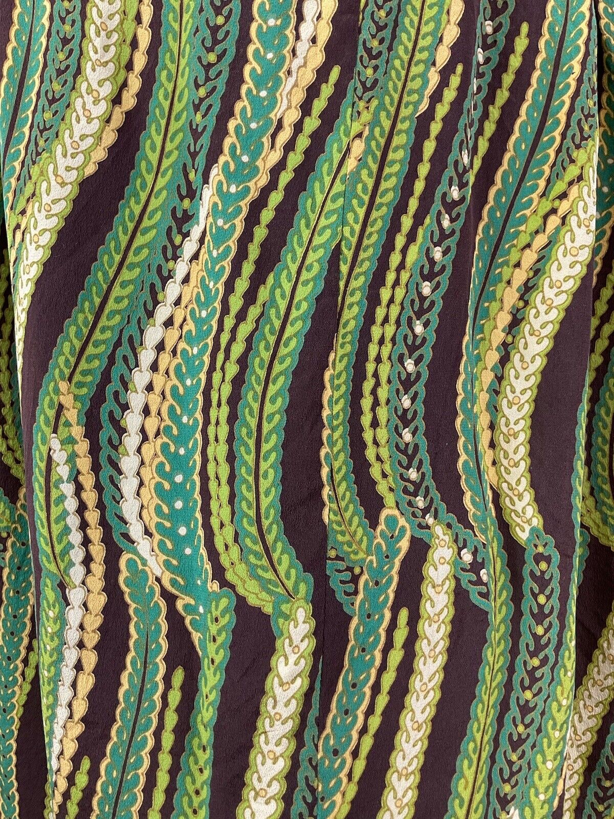 VINTAGE 60s 70s GREEN CREAM BROWN STRIPED PSYCHEDELIC BELTED SHIRT DRESS 8 10