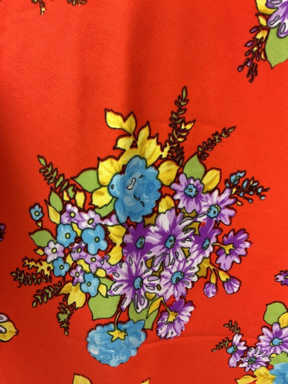 VINTAGE 60s 70s ORANGE PURPLE BLUE YELLOW FLORAL SWING SUMMER DRESS 8 10