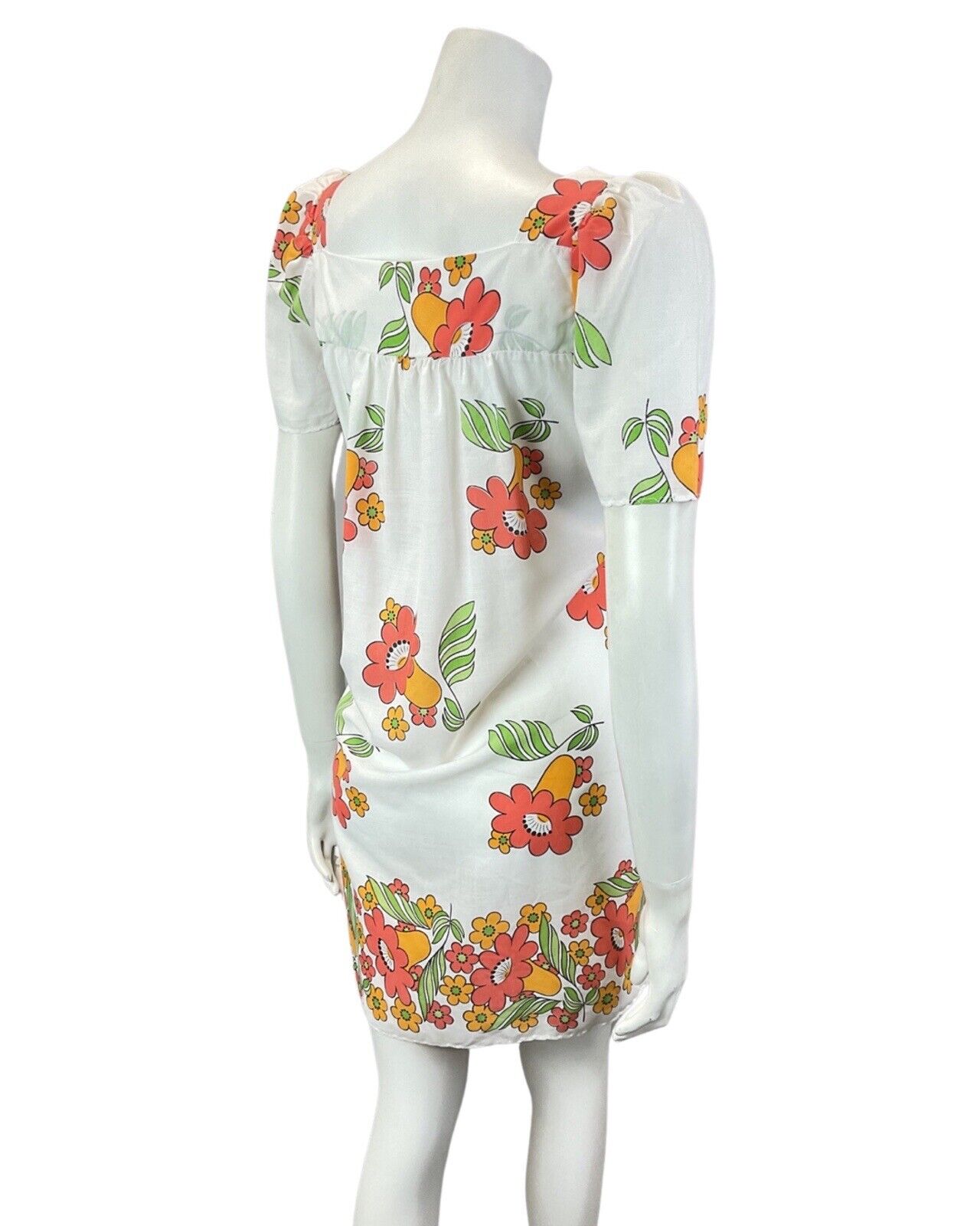 VINTAGE 60s 70s WHITE RED YELLOW FLORAL SUMMER MOD TENT YOKE DRESS 10