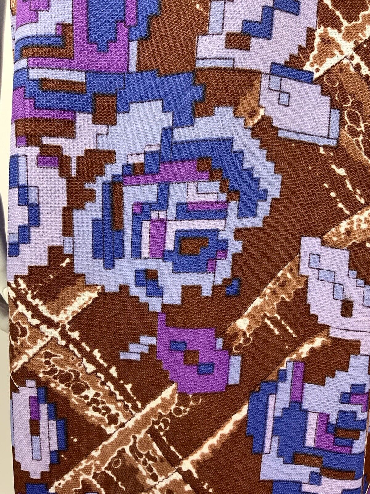 VINTAGE 60s 70s BROWN BLUE PURPLE CHECKED PIXEL FLORAL PSYCHEDELIC DRESS 12 14