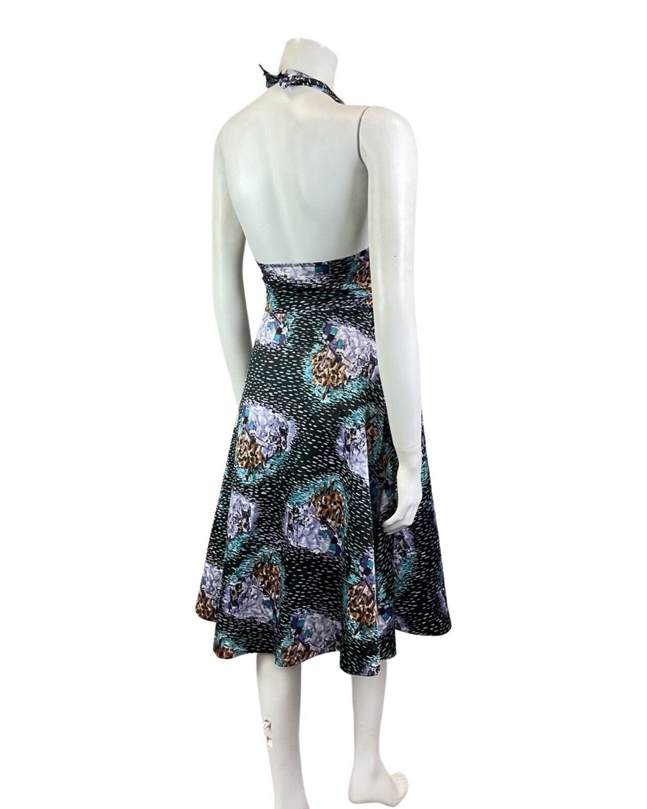 VINTAGE 60s 70s BLACK PURPLE MINT HORSE CART DASH HALTER SWING DRESS 10 12