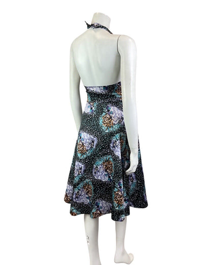 VINTAGE 60s 70s BLACK PURPLE MINT HORSE CART DASH HALTER SWING DRESS 10 12