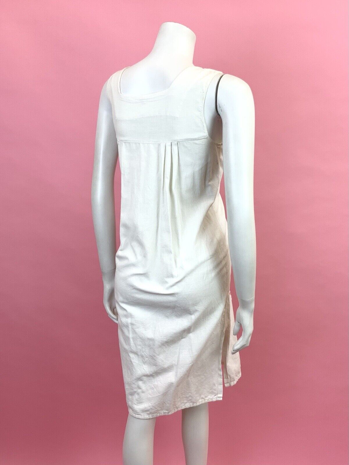 VINTAGE 60s 70s WHITE RED BLUE YELLOW FLORAL EMBROIDERED BOHO YOKE DRESS 8 10