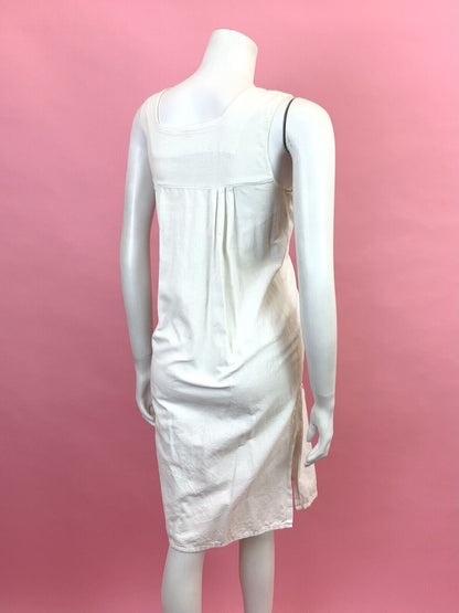 VINTAGE 60s 70s WHITE RED BLUE YELLOW FLORAL EMBROIDERED BOHO YOKE DRESS 8 10