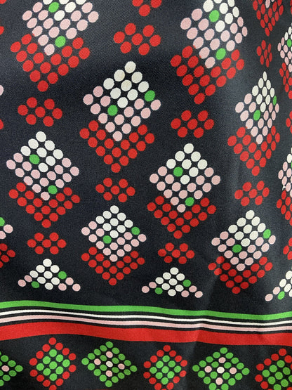 VINTAGE 60s 70s BLACK RED GREEN DOTTY GEOMETRIC DAGGER COLLAR SHIRT DRESS 12