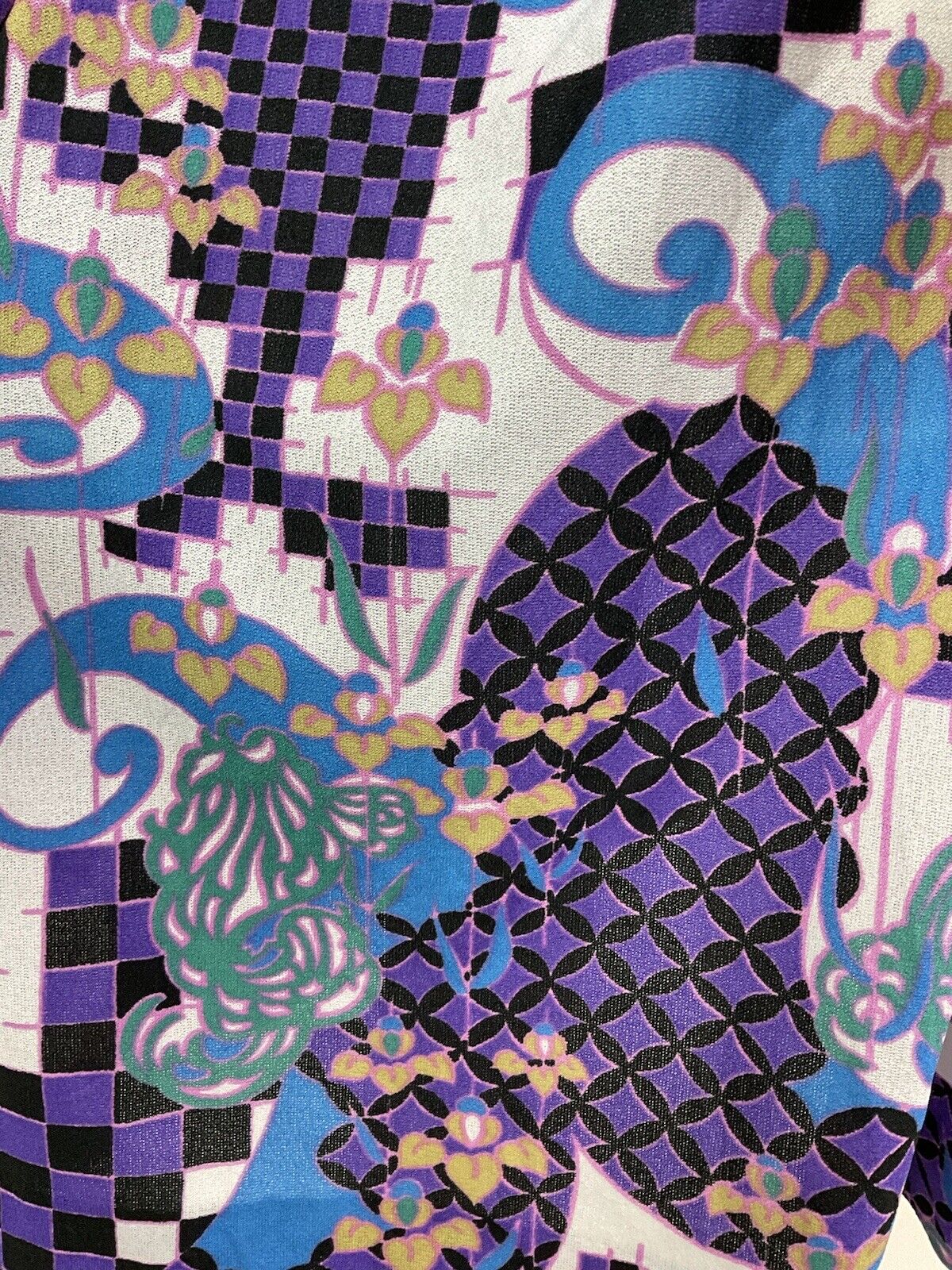 VTG 60s 70s PURPLE GREEN BLACK PSYCHEDELIC CHECKERBOARD DAGGER SHIRT DRESS 12 14