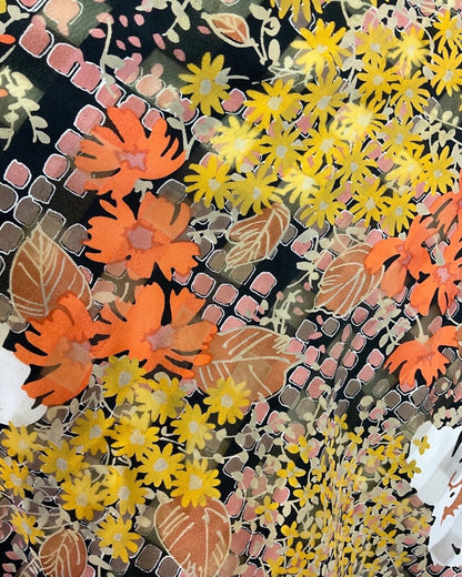 VINTAGE 60s 70s ORANGE YELLOW BLACK PSYCHEDELIC FLORAL SWING DRESS 10