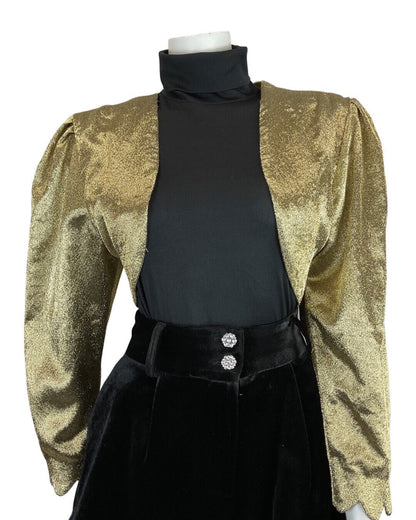 VINTAGE 70s GOLD GLITTER DISCO PARTY LUREX CROPPED BOLERO JACKET 12 14
