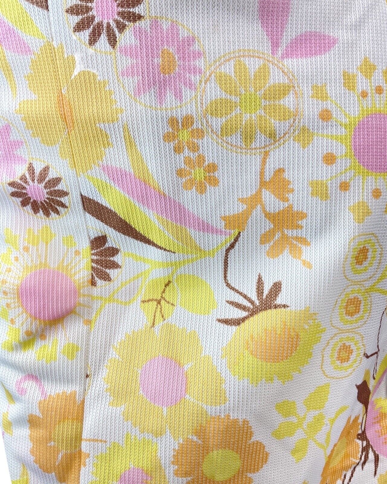 VINTAGE 60s WHITE YELLOW PINK DAISY FLORAL LACE-UP DAGGER SHIRT DRESS 12 14