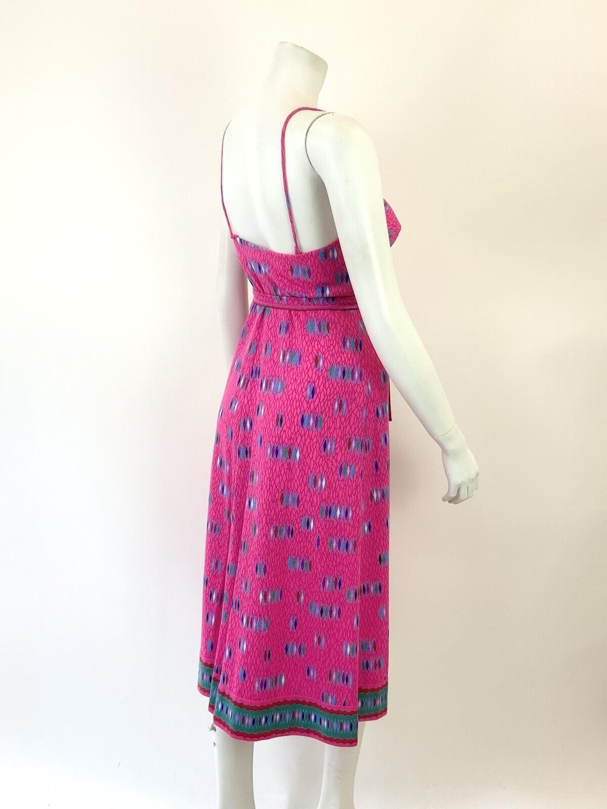 VTG 60s 70s BRIGHT PINK BLUE GREEN PSYCHEDELIC SWEETHEART STRAPPY SUNDRESS 8 10