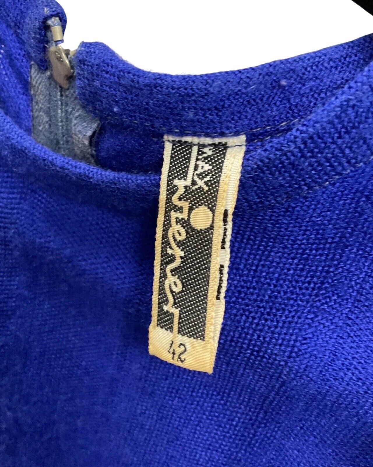 VINTAGE 60s 70s BLUE RED ZIG-ZAG GEOMETRIC SLEEVELESS MOD KNIT DRESS 12 14