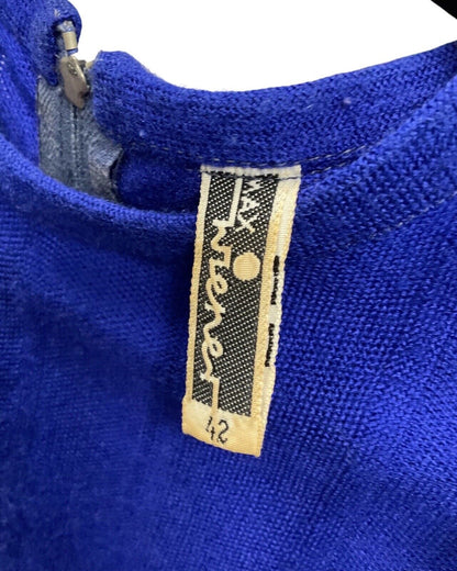 VINTAGE 60s 70s BLUE RED ZIG-ZAG GEOMETRIC SLEEVELESS MOD KNIT DRESS 12 14