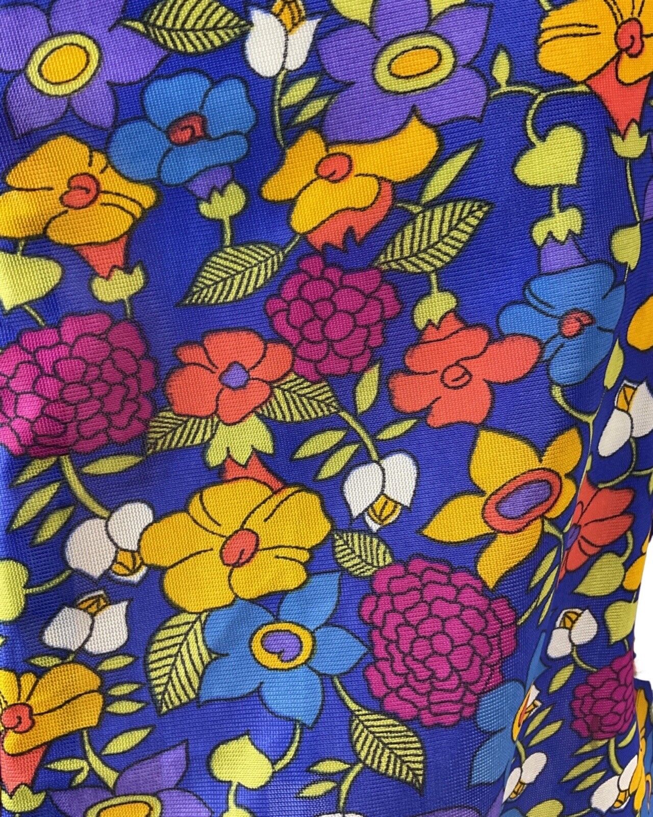 VINTAGE 60s 70s BLUE PURPLE YELLOW FLORAL MOD SLEEVELESS SHIRT DRESS 14 16