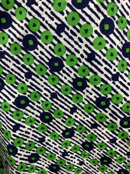 VINTAGE 60s 70s NAVY BLUE GREEN STRIPED FLORAL PLUNGING MOD SHIRT DRESS 12