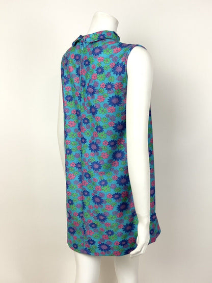 VTG 60s 70s BLUE PINK GREEN PURPLE FLORAL PSYCHEDELIC SWING TENT DRESS 10