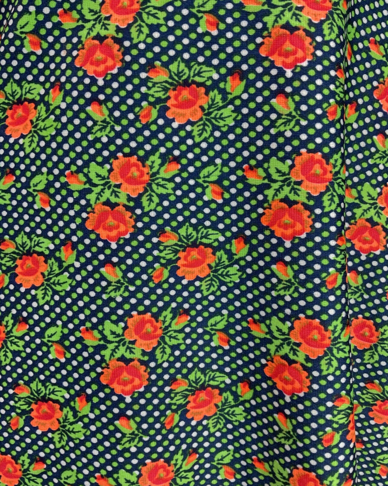 VINTAGE 60s 70s BLUE GREEN ORANGE POLKA-DOT FLORAL ROSE RUFFLE SUMMER DRESS 4