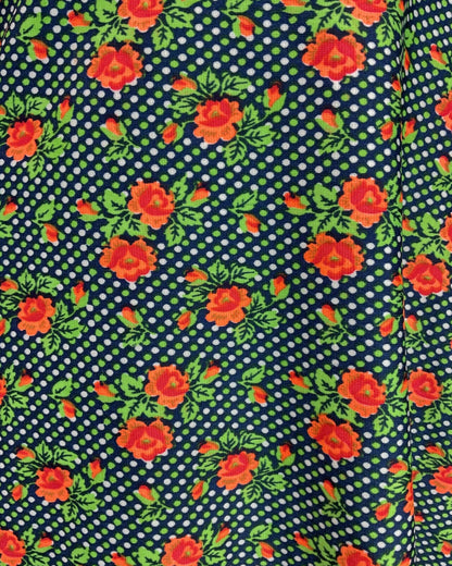 VINTAGE 60s 70s BLUE GREEN ORANGE POLKA-DOT FLORAL ROSE RUFFLE SUMMER DRESS 4