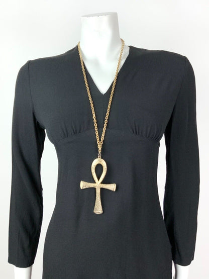 VINTAGE 60s 70s JET BLACK EMPIRE LINE MOD SWING DRESS 10 12