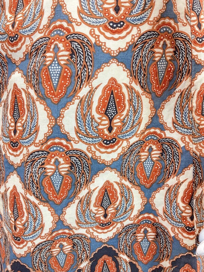 VINTAGE 60s 70s CREAM BLUE ORANGE PSYCHEDELIC FLORAL DAGGER SHIRT DRESS 10 12