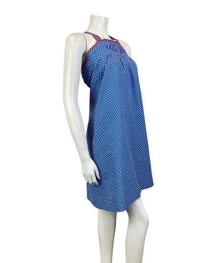 VINTAGE 60s BLUE WHITE RED POLKA-DOT MOD EMPIRE LINE TENT DRESS 4