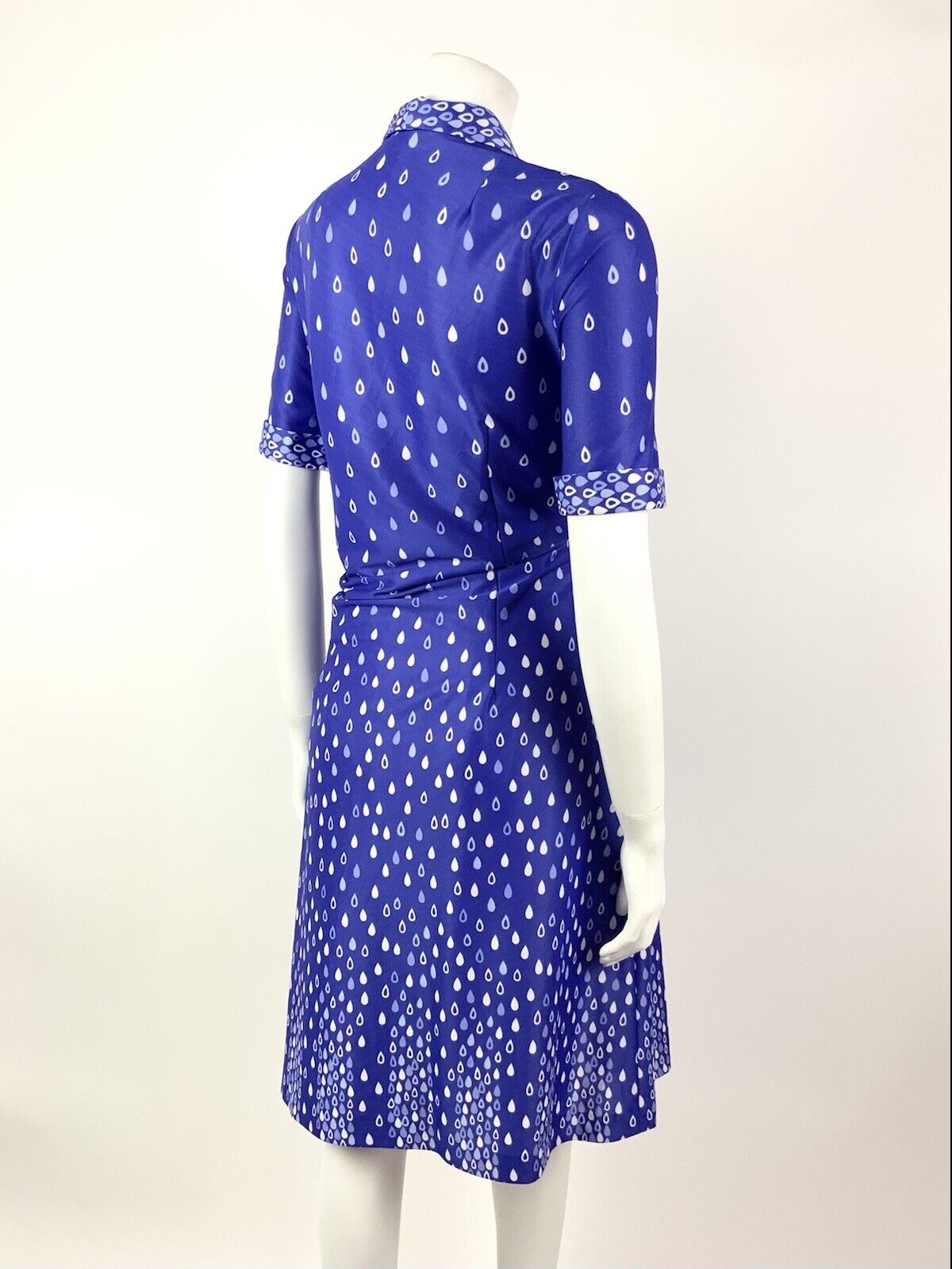 VINTAGE 60s 70s PURPLE LILAC WHITE TEAR RAIN-DROP SHAWL SHIRT DRESS 14 16