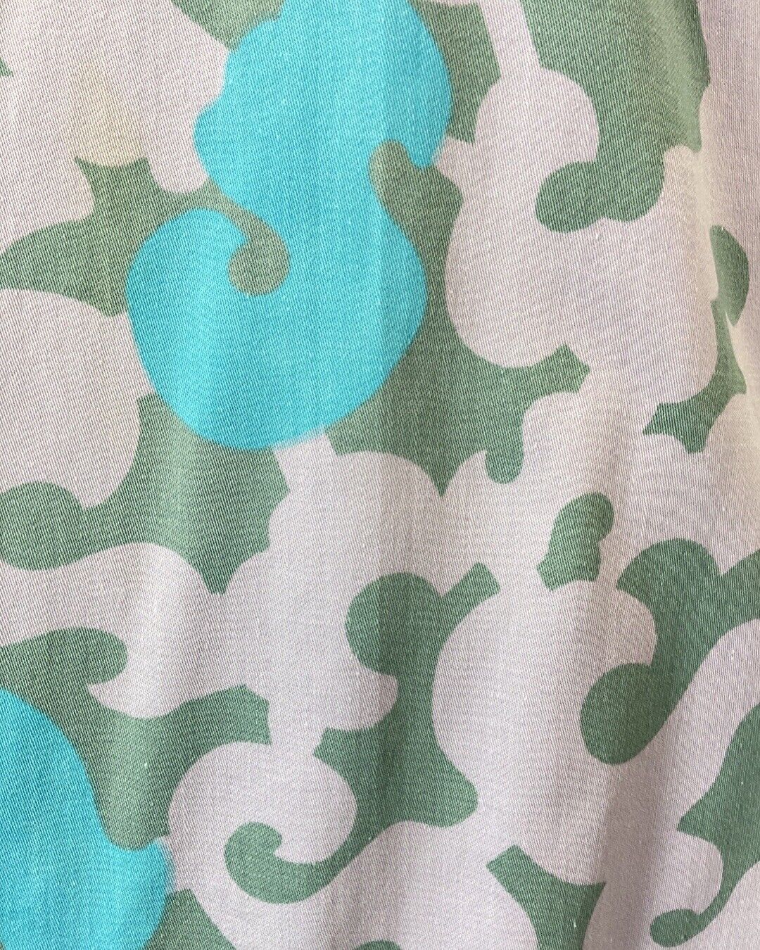 VINTAGE 60s 70s LILAC BLUE GREN ORNATE SWIRLING HIGH NECK MOD SHIFT DRESS 12 14