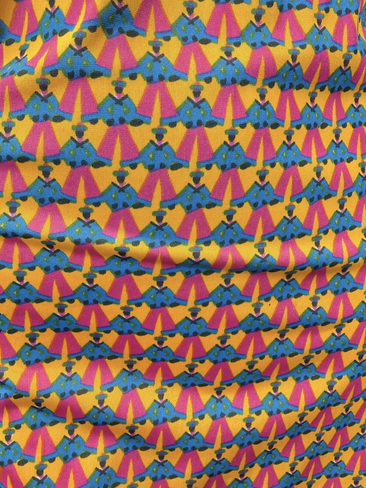 VINTAGE 60s 70s YELLOW BLUE PINK SAILOR FIGURINE PSYCHEDELIC MOD SHIRT DRESS 10