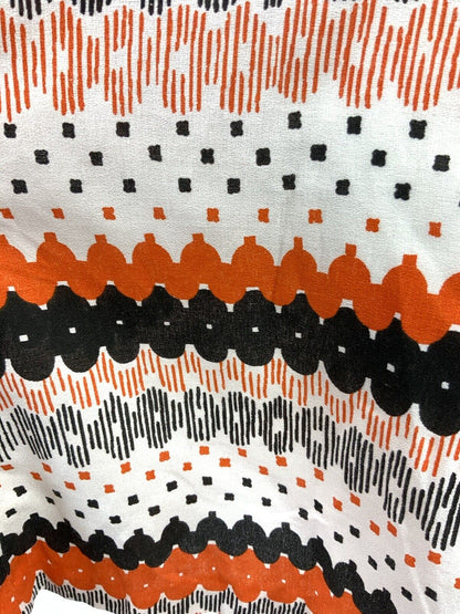 VINTAGE 60s 70s WHITE BLACK ORANGE STRIPED GEOMETRIC MOD DAGGER SHIRT DRESS 10