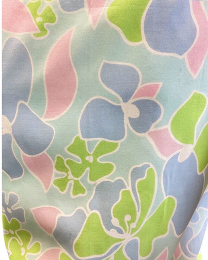 VTG 60s 70s BLUE GREEN PINK FLORAL DROP-WAIST PLEATED DAGGER SHIRT DRESS 10 12