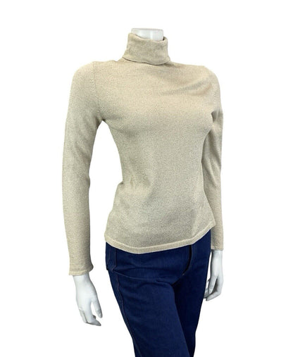 VTG 60S 70S BOHEMIAN COOL GOLD LONG SLEEVE SPARKLY TURTLENECK TOP 6