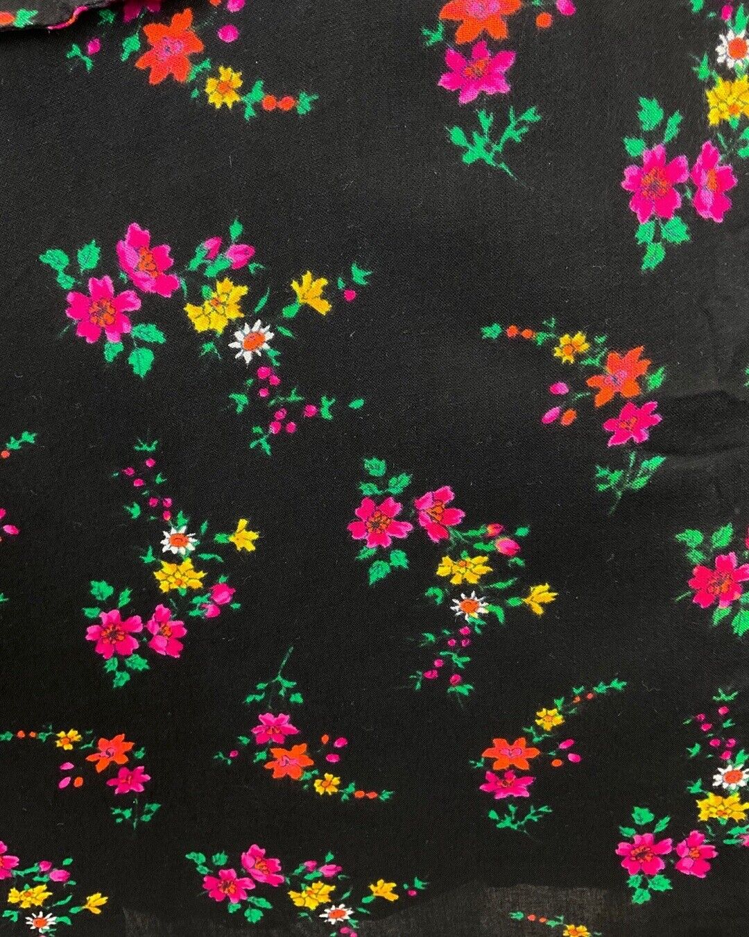 VINTAGE 60s 70s BLACK PINK GREEN DITSY FLORAL SLEEVELESS SUMMER DRESS 10