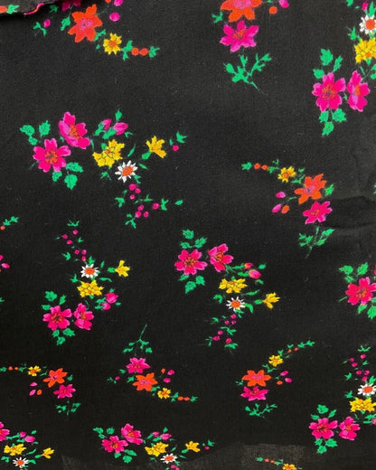 VINTAGE 60s 70s BLACK PINK GREEN DITSY FLORAL SLEEVELESS SUMMER DRESS 10