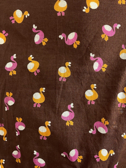 VINTAGE 60s 70s BROWN PINK YELLOW BIRD FLAMINGO MOD DAGGER SHIRT BOUSE 12 14