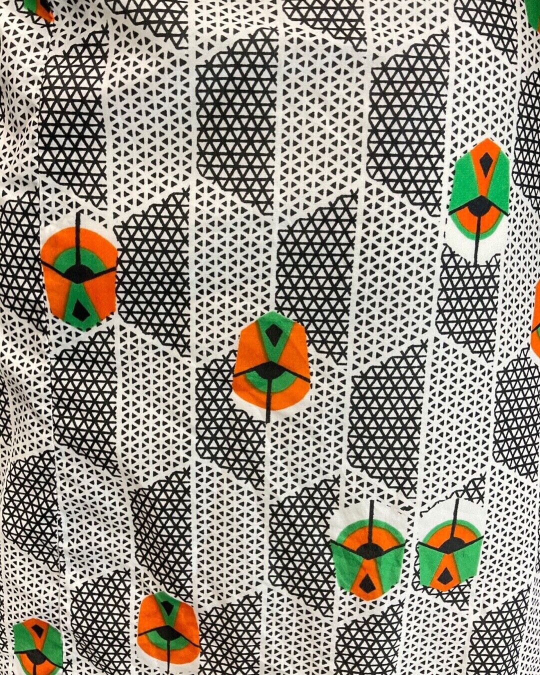 VINTAGE 60s 70s WHITE BLACK GREEN GEOMETRIC DAGGER COLLAR SHIRT DRESS 12 14