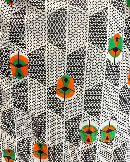 VINTAGE 60s 70s WHITE BLACK GREEN GEOMETRIC DAGGER COLLAR SHIRT DRESS 12 14