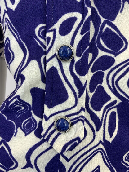 VINTAGE 60s 70s VIOLET PURPLE WHITE PSYCHEDELIC GEOMETRIC MOD SHORT DRESS 10 12