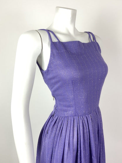VINTAGE 60s 70s LILAC PURPLE SILVER LUREX STRAPPY STUDIO 54 DISCO DRESS 8