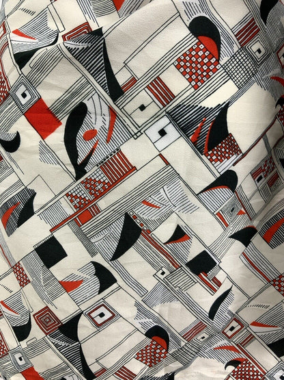 VINTAGE 60s 70s WHITE BLACK RED STRIPE GEOMETRIC CHECKED MOD SHIRT DRESS 12
