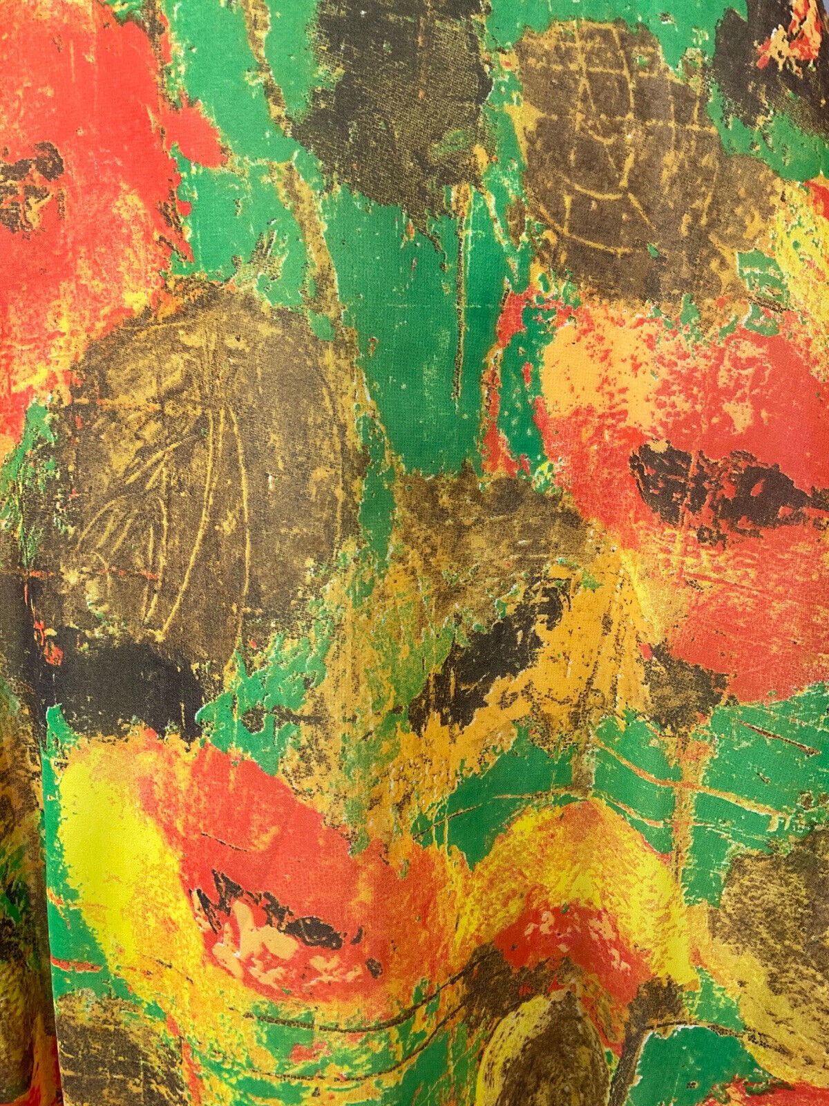 VINTAGE 60s 70s YELLOW RED GREEN FLORAL POPPY SHEER WING COLLAR SHIRT DRESS 4