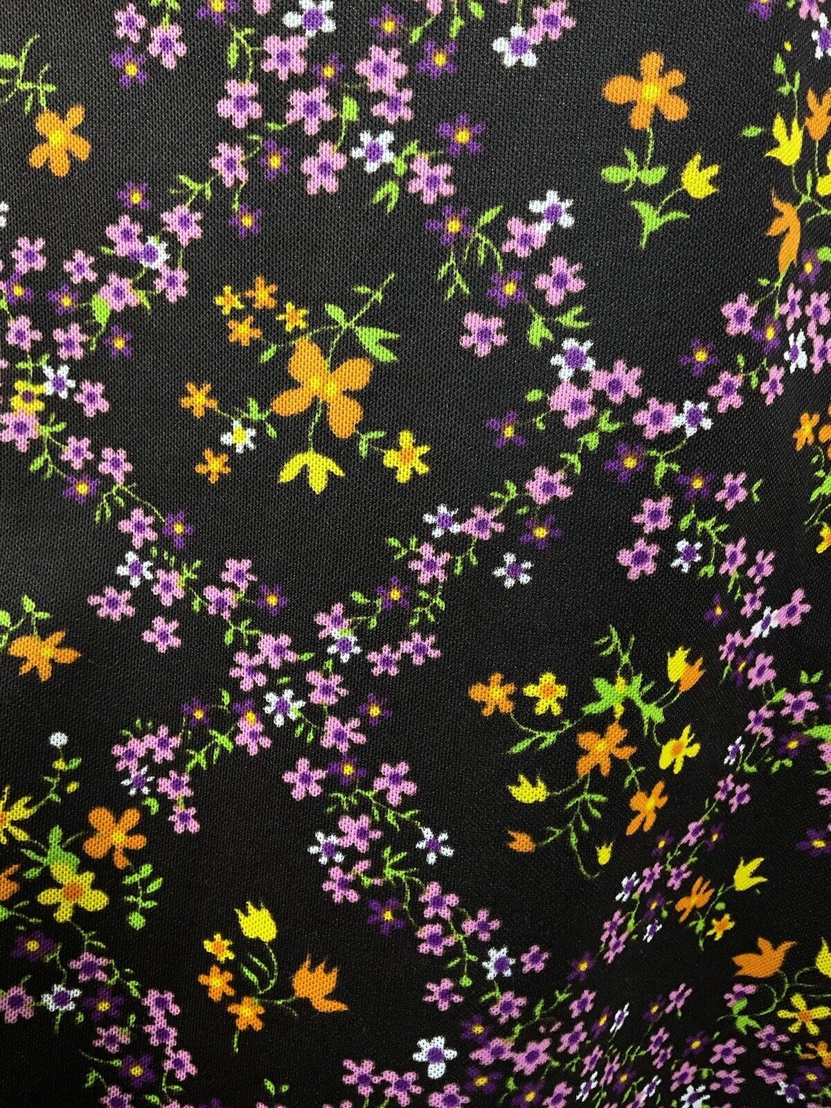 VINTAGE 60s 70s BROWN PURPLE GREEN FLORAL DITSY CHECKED EMPIRE LINE MOD DRESS 16