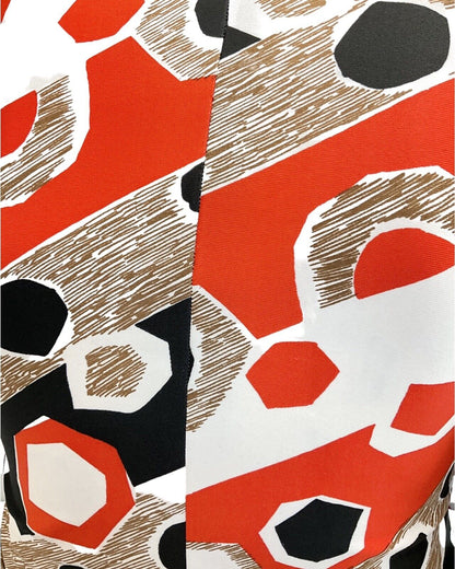 VTG 60s 70s RED WHITE BROWN BLACK GEOMETRIC ZIP-UP MOD SPOON SHIRT DRESS 14 16