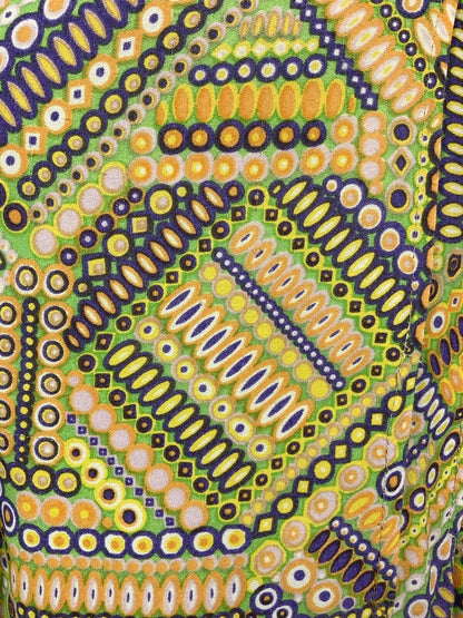 VTG 60s 70s YELLOW GREEN PURPLE PSYCHEDELIC GEOMETRIC SHIRT COLLAR DRESS 10