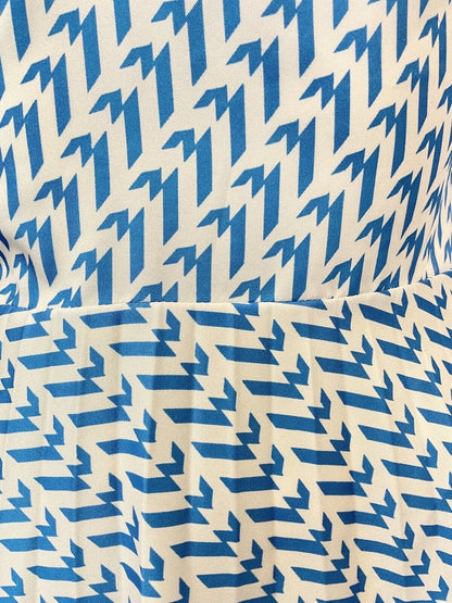 VINTAGE 60s 70s BLUE WHITE STRIPED ZIG-ZAG GEOMETRIC MOD SHIRT SWING DRESS 10