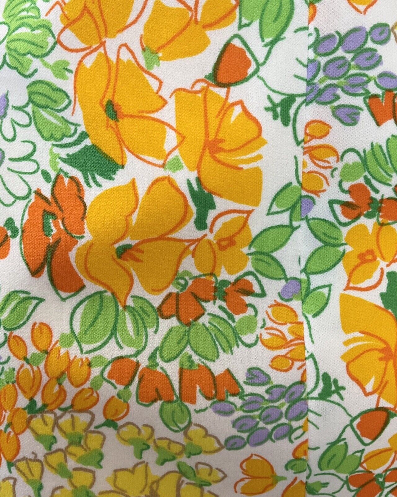 VINTAGE 60s 70s WHITE YELLOW ORANGE FLORAL SLEEVELESS DAGGER SHIRT DRESS 16 18