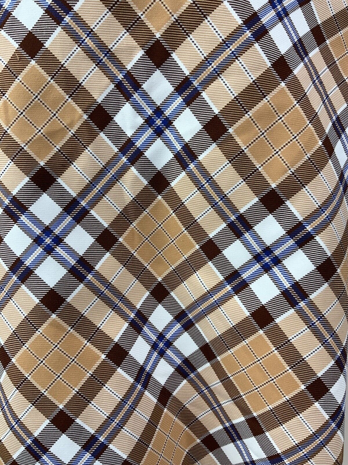 VINTAGE 60s 70s BROWN CREAM WHITE TARTAN PLAID CHECKED MOD SHIRT DRESS 10 12