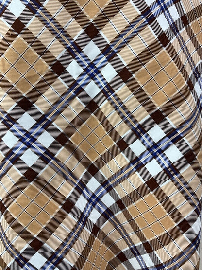 VINTAGE 60s 70s BROWN CREAM WHITE TARTAN PLAID CHECKED MOD SHIRT DRESS 10 12