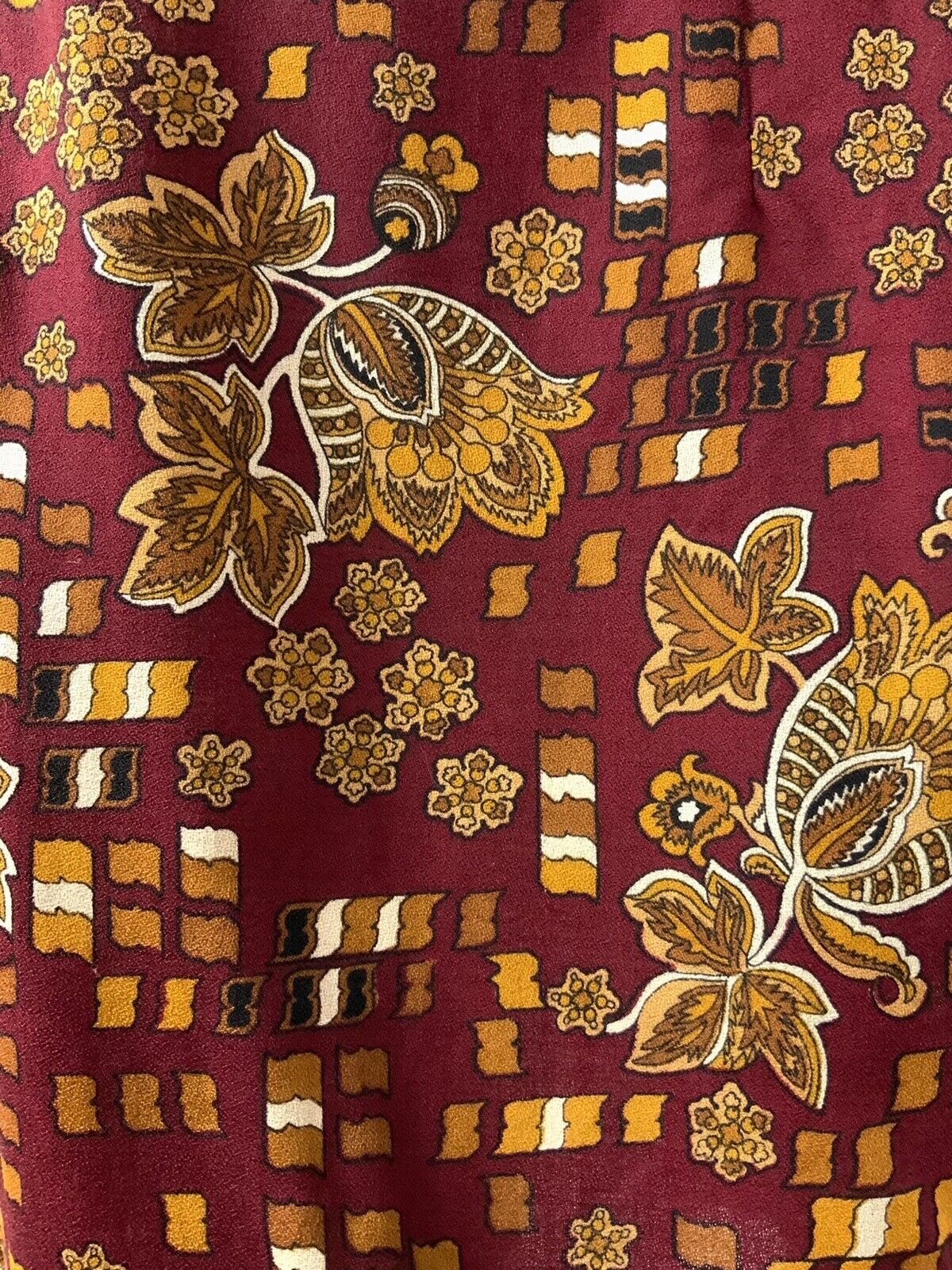 VINTAGE 60s 70s RED BROWN GOLD BLACK FLORAL PAISLEY SQUARE SHIFT DRESS 14 16