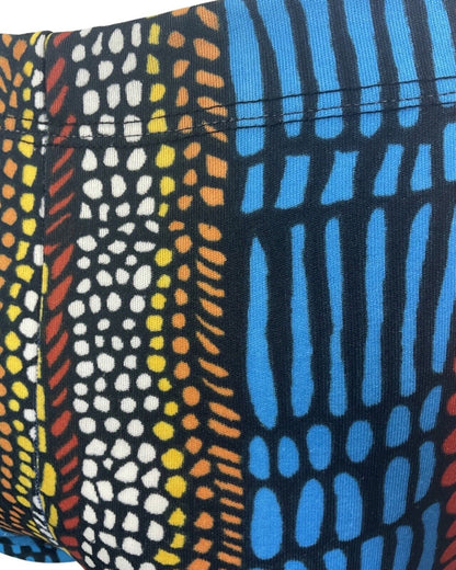 VINTAGE 60s 70s BLACK BLUE YELLOW GEOMETRIC DASH DOTTY HIPSTER SWIM SHORTS 10 12