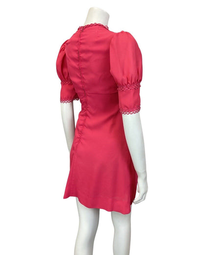 VINTAGE 60s 70s FUCHSIA PINK DAISY SCALLOPED EMPIRE MOD SHORT DRESS 8