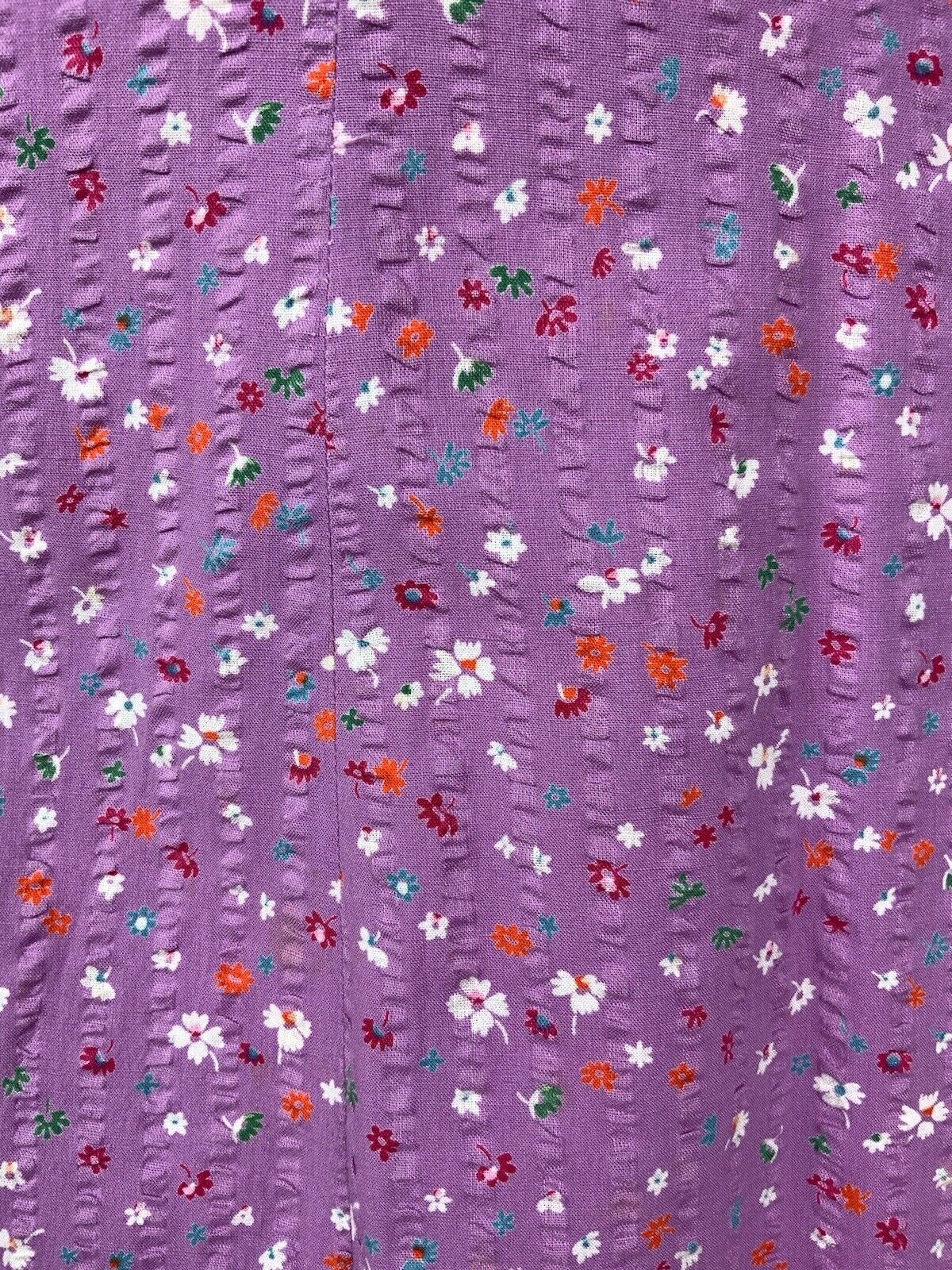 VINTAGE 70s PURPLE ORANGE WHITE BLUE DITSY FLORAL REVERS SHIRT DRESS 12